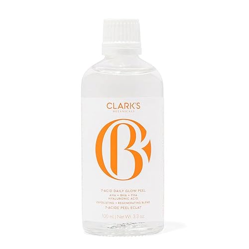Clarks Botanicals 7-Acid Daily Glow Peel AHA BHA Chemical Peel para cara, purifica los poros, regenera e ilumina la piel, todo tipo de piel, 3.5