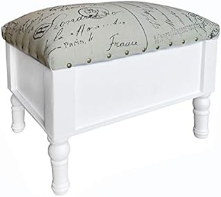 GreyZouq Canvas Top Footstool with Storage/Sewing Box