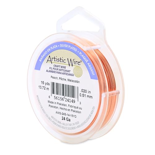 Image of Artistic Wire, 22 Gauge Silver Plated Tarnish Resistant Colored Copper Craft Wire, Peach, 10 yd