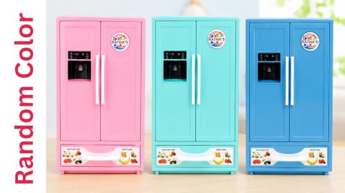 Image of BKDT Marketing Toy Refrigerator /Fridge Kitchenware Role Play Set Household Kitchen Appliance Miniature Toy for Kids with Accessories Like - Ice Trays, Butter Box,Kids Toys Fridge, (Pink)