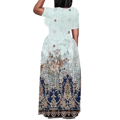 Image of PinkPatty Plus Size Dress for Women Casual Crew Neck Short Sleeve Maxi Dress Oversized Summer Beach Dresses with Pockets