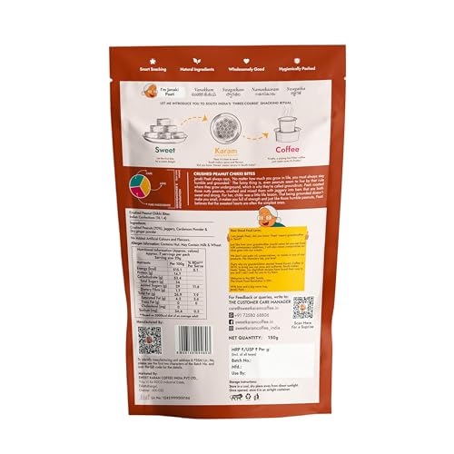 Image of Sweet Karam Coffee Crushed Peanut Chikki Bites - 150g | No White Sugar or Preservatives | Jaggery Sweetened | Protein & Fiber Rich Gajak | Healthy Indian mithai Snack (Pack of 3)