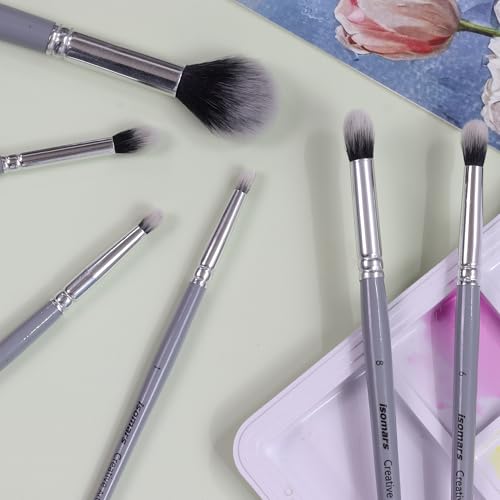 Image of Isomars Creative Blending Brush Set of 6 for Artists & Painters | Professional soft blending brushes for watercolor, acrylic, gouache, ink and oil painting with ergonomic grey handles