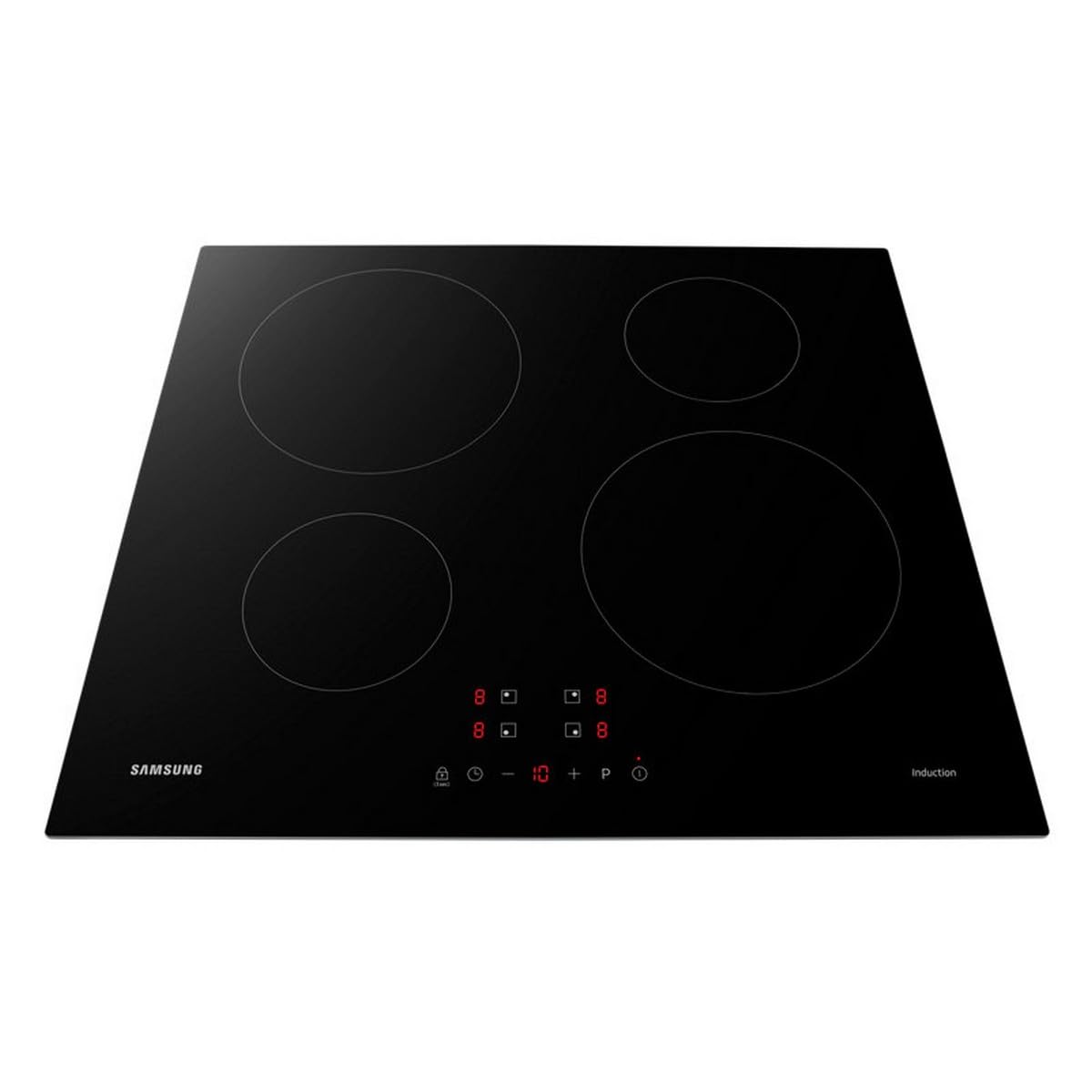 Samsung NZ64M3NM1BB Autarkes Induktionskochfeld, 60 cm große Herdplatte aus Glaskeramik, Rahmenlos, 4 Kochzonen mit Touch Steuerung, 9 Leistungsstufen, 4 Booster, Kindersicherung, Schwarz