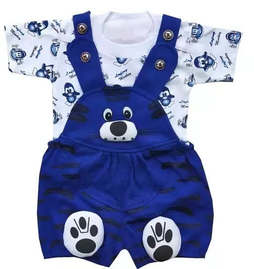 Baby Boy & Baby Girl Printed Denim Dungaree Set (Size : 0-6 Month : Color : Blue)-image-31