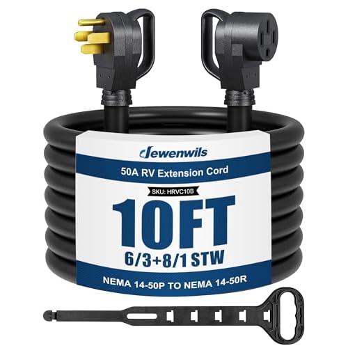 DEWENWILS EV RV Extension Cord 50 Amp, 10 Feet, NEMA 14-50P to 14-50R 6/3+8/1 Copper Wire, 12500W Heavy Duty EV Power Cord, STW Outdoor Waterproof Power Cable, for RV, EV, Camper, ETL Listed