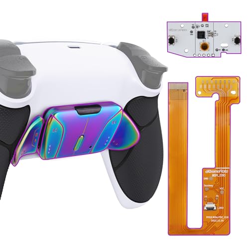 eXtremeRate RISE4 Remap Kit Programmabile per ps5 Controller BDM-030/040/050,4 Tasti Aggiuntivi Metallo Palette Back Button Cover Pulsante Posteriore per ps5 Joystick-Nero Grip&Bianco&Blu Viola