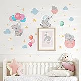 Cute Small Elephant Wall Decals for Nursery Kids Room, Hot Air Balloon Wall Stickers for Living Room