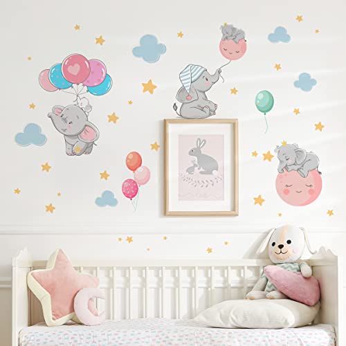 Cute Small Elephant Wall Decals For Nursery Kids Room, Hot Air Balloon Wall Stickers For Living Room Bedroom, Mural Vinyl Peel And Stick Diy(6 Sheets) #TOP5