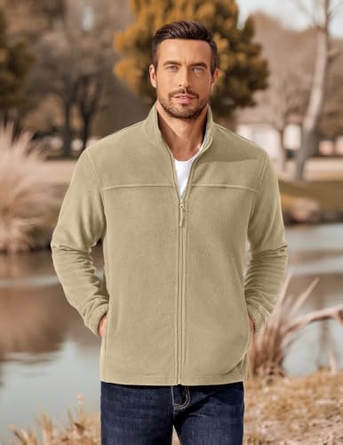 Image of COOFANDY Mens Polar Fleece Jacket Lightweight Full Zip Jackets Outdoor Coat