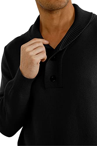 Gingtto Mens Pullover Sweaters With Button Black Ribbed Shawl Neck Sweater Men Dressy(Black,X-Large) #TOP3