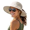 FURTALK – Sombrero de sol para mujer con agujero para cola de caballo, de playa, para senderismo, de ala ancha, UPF 80+, protección al aire libre, plegable, tipo cubo