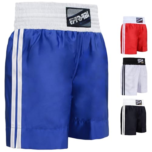 Farabi Sports Pantaloncini da Boxe PRO per Allenamento Boxe Punching Sparring Fitness Gym MMA Muay Thai Pantaloncini Kick Boxing (X-Small, Blue)