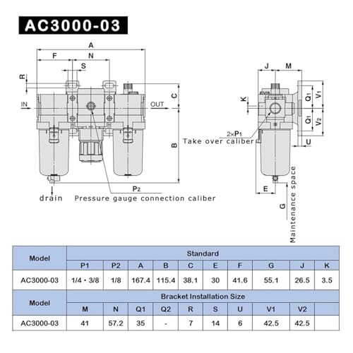 Filtre compresseur AC2000-02 pour stabiliser la pression d'air - 6