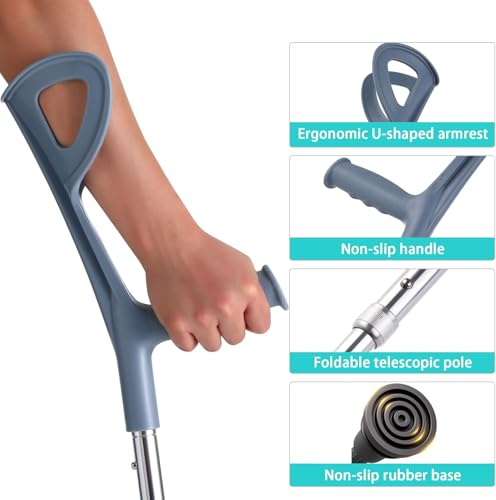 2 Pcs Forearm Crutches for Adults Foldable Knee Patients Mobility aids for Children，Adults and Seniors muletas para adultos - Thumbnail 3