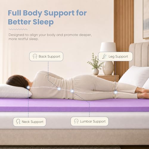 Image of DUMOS 2 Inch Cooling Memory Foam Mattress Topper Full, Gel Ventilated Soft Pressure Relief Mattress Pad, Breathable Bed Topper for Bedroom, RV, Camper and Sleeper Sofa, CertiPUR-US Certified, Purple