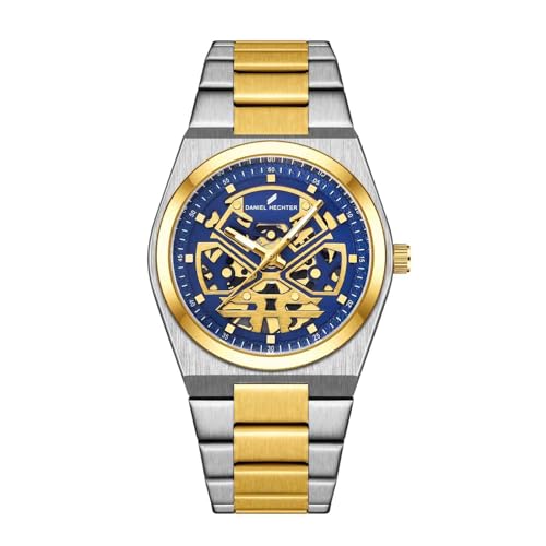 Image of Daniel Hechter Paris Austerlitz Collection Skeleton Style Analog Watch for Men with Luminous Hands and Stainless Steel Strap - Mechanical-Inspired.