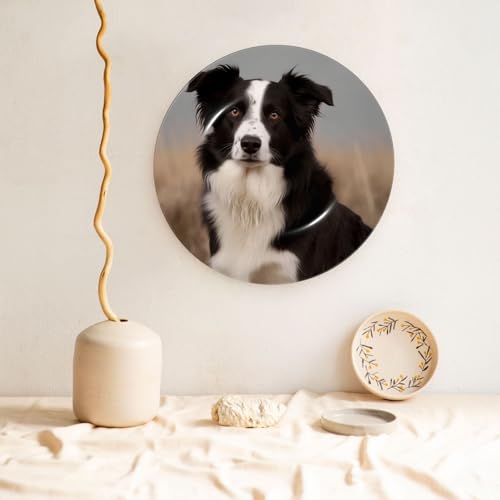 Assiette Border Collie déco salon et bureau avec son support