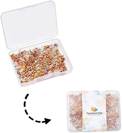 PandaHall 45 Pairs(90pcs) 3 Colors Brass Earring Studs Ear Pin Ball Post with Butterfly Earring Backs for Earring Making Findings, Golden/Silver/Rose Gold