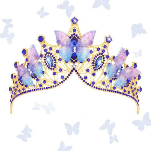 CIEHER Baroque Queen Crown for Women,Rhinestone Wedding Tiaras and Crowns Crystal Vintage Princess Crown Headband Birthday Tiara (Butterfly - Royal Blue)