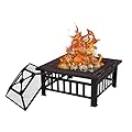 Grand Patio 32 inch Outdoor Fire Pit,Bonfire Wood Burning Fire Pit for Outside,Square Backyard Patio Firepit Table with Spark Screen Cover Safe Mesh Lid and Poker for Warmth,BBQ or Cooler