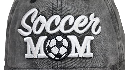 Image of Distressed Soccer Mom Baseball Cap for Women, Adjustable Washed Embroidered Sun Hat for Mama