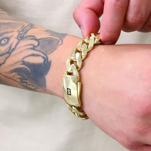 Nuragold 10k Real Yellow Gold Royal Monaco 15mm Miami Cuban Link Bracelet (7.5"-9") Italian Jewelry for Men2