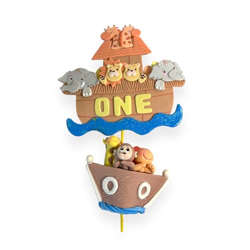Zoeartcrafts Noah's Ark Cake Toppers Set, Birthday Party, Baby Shower decoration, Animal theme party, Handmade, cute baby decor (Centerpiece 