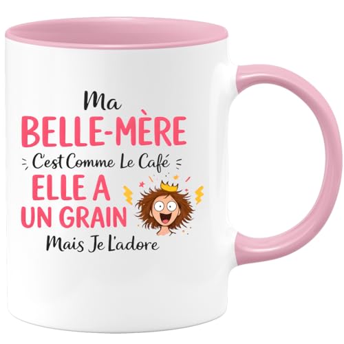 quotedazur Café-Croissant - Mug Personnalisé Belle-maman Texte Photo - Tasse Fête Des Mères Ma Belle-mère C'est Comme Le Café Elle A Un Grain - Cadeau Drôle - Rose/céramique – vue 2