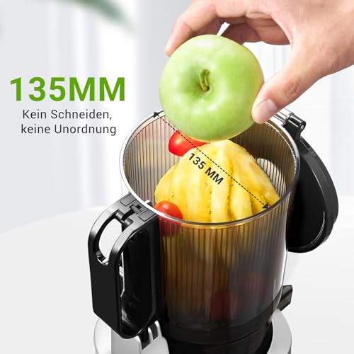 AMZCHEF 250W Automatischer All-In-One Entsafter, 135MM Öffnung und 1,8L entsafter für Gemüse und Obst, Entsafter Slow Juicer Testsieger mit Dreifachem Filter - Silber – Bild 4