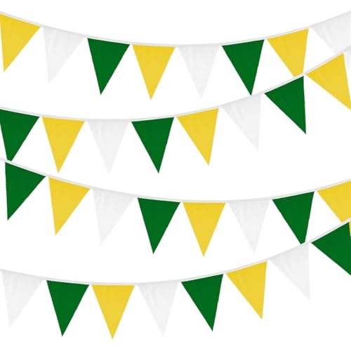 GCQQ 39Ft Yellow Green White Banner - 42PCS Cotton Pennant Banner Flags Spring Summer Triangle Golf Wall Banners for Football Banquets Birthday Wedding Tea Party Outdoor Patio Graduation Decoration