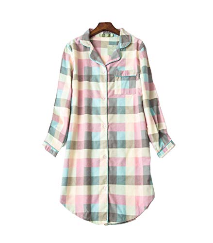 DSJJ - Chemise longue en coton, pyjama pour femme, chemise de nuit avec boutons sur le devant - Rose - XL Cover