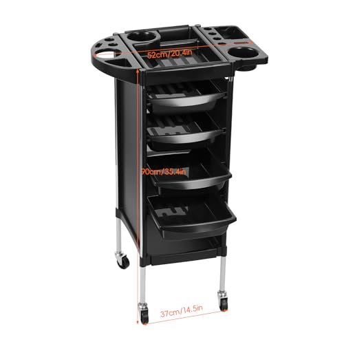 Image of Salon Cart with Wheels, 6-Layer Hairstylist Trolley Organizer with 4 Drawers, Professional Rolling Salon Trolley for Hair Salon Beauty Spa Tattoo (4 Piece)