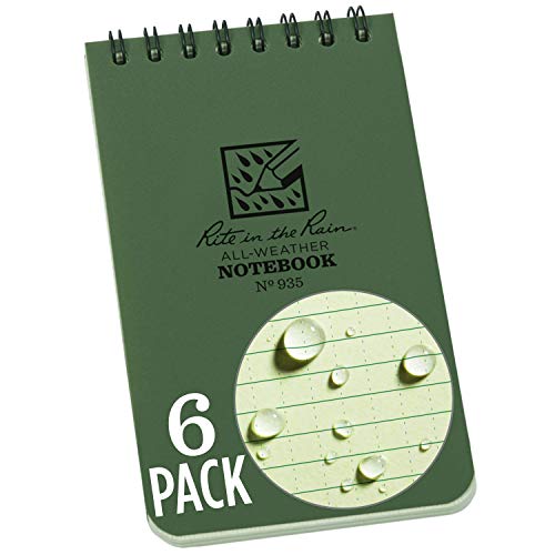 Rite in the Rain Weatherproof Top Spiral Notebook, 3' x 5', Green Cover, Universal Pattern, 6 Pack (No. 935L6)