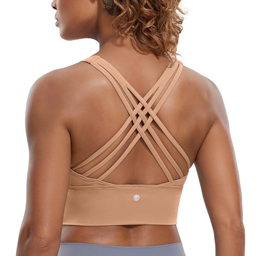 Image of CRZ YOGA Naked Feeling Scoop Neck Sports Bras | Medium Support, Removable Pads, Yoga, Sleek, Longline, Strappy Back, for Women