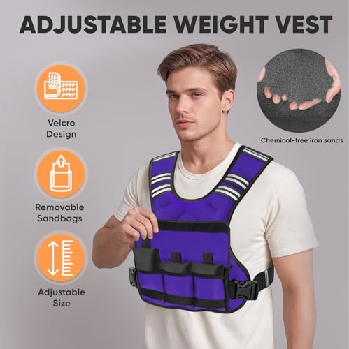 Image of APEXUP Adjustable Weighted Vest, 4-10lb /12-18lb /20-32lb Vest with 6 Ironsand Weights and Large Pocket, Weight Vest for Men Women Strength Training, Running, Walking