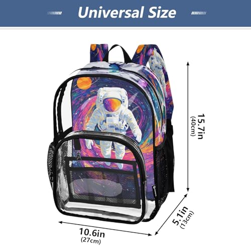 Galaxy Planet Astronaut Watercolor Clear Backpack Heavy Duty See Through Transparent PVC BookBag for Kids Boy Girl School Work4