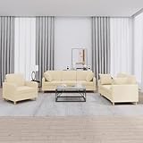 WDGJJFECNMUEHI 3-TLG. Sofagarnitur Creme Wohnzimmer Garnitur mit Kissen, Modernes Sofa Set aus Stoff für gemütliches Fernsehen und Entspannen, Robustes Gestell und Bequeme Polsterung