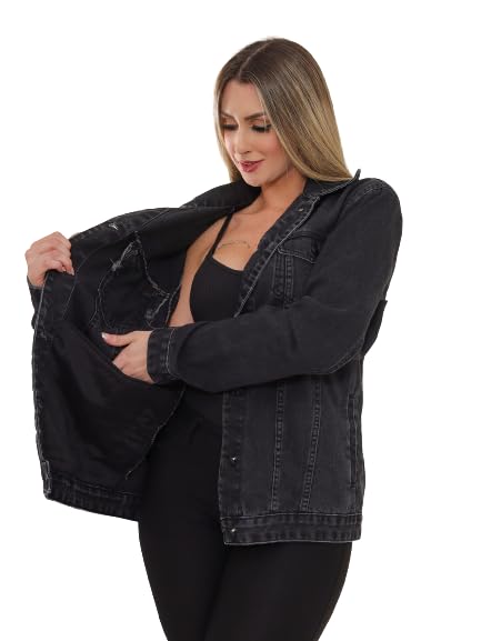 Pthirillo, Jaqueta Maxxi Oversized Feminina Jeans Preto Tamanho:M