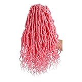 BOHOBABE 18 Inch New Faux Locs With Curly End 6 Packs Soft Locs Crochet Hair 72 Strands Long Natural Brown Crochet Wavy Locs (6Packs,Pink)