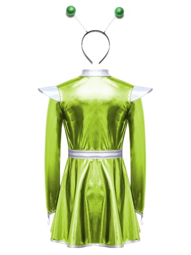 Vestido metálico de niña disfraz iridiscente futurista para juego de roles infantil 4