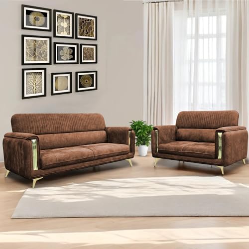 Image of Casaliving Gelio 3+2 Seater Sofa Set for Living Room (Brown Colour) Premium Fabric Sofa