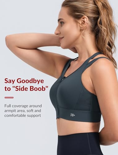 Image of Yvette Front Closure High Support Sports Bras for Women Double Straps Plus Size Sports Bra with Sewn in Pads