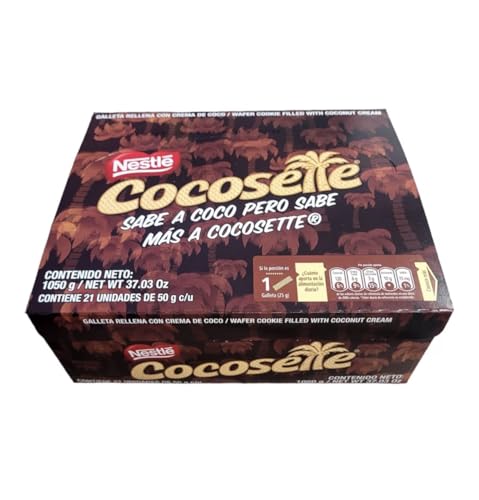 Galleta Cocosette Rellena con Crema De Coco, El Original, Exquisito Cocosette Venezolano Por Caja De 21 Unidades, Contenido Neto 1050 Gr. 21 Porciones Por Envase Individual