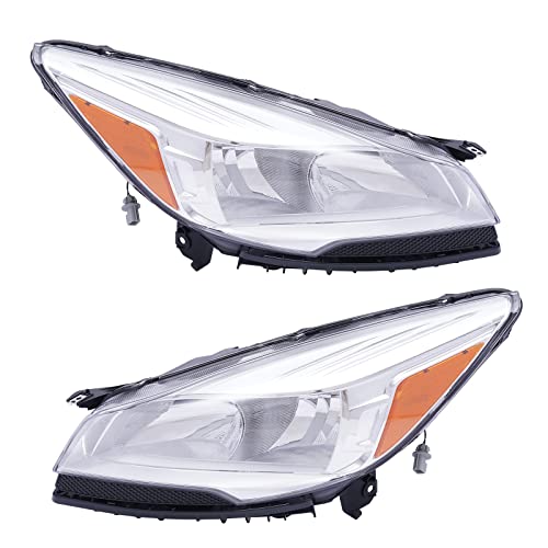 Car Headlight Headlamp for Ford Escape 2013-2016 Chrome Housing Halogen Front Lamps FO2502309C FO2503309C Compatible Head Light with Clear Lens Headlight Assembly Replacement (Left +Right)