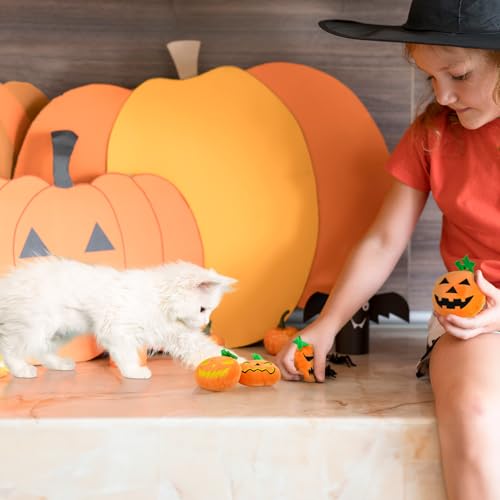 LyssKMK Brinquedos de abóbora de Halloween para gatos, brinquedos de pelúcia para dentição com estam