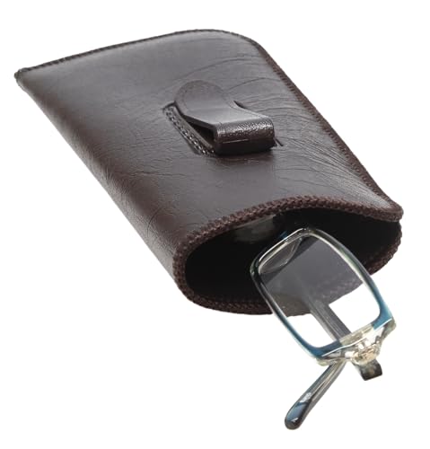Image of Calabria S-41 Soft Slim Slip In Eyeglass Case w /Pocket Belt Clip PU Leather Mens Womens Glasses Holder Pouch Sleeve Storage
