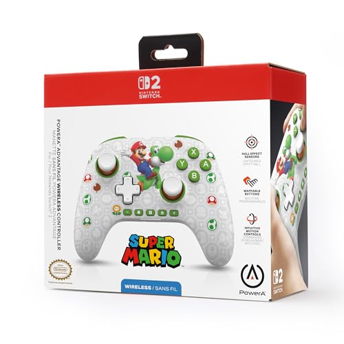 Image of PowerA Advantage Wireless Controller for Nintendo Switch 2 - Mario & Yoshi, Officially Licensed, Hall Effects, Mappable Buttons, Pro Controller, C Button, Motion Controls
