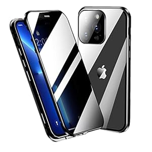 ZGSENLAN Anti-Spy Case for iPhone 14 Pro Max, Security Lock + Magnetic Adsorption Metal Bumper 360° Full Body Double Sided Tempered Glass Camera Lens Protector（Black）