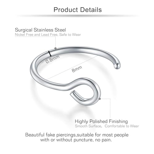 VCMART Fake Nose Ring Fake Septum Fake Nose Ring Hoop Clip On Fake Nose Piercing Faux Lip Ear Septum Nose Ring Non Pierced Fake Nose Rings for Women Men No Piercing Body Jewelry2